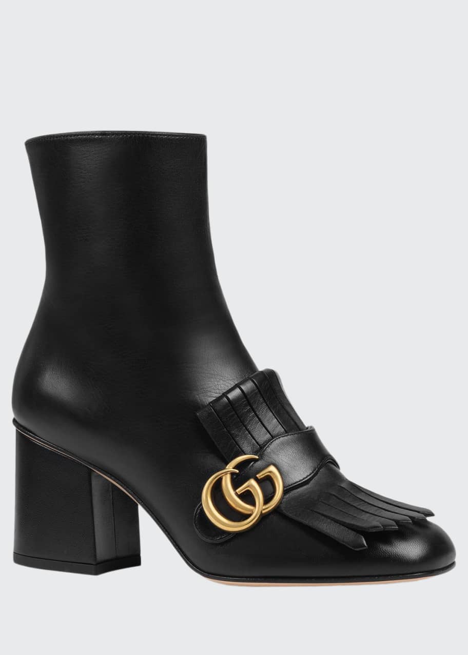 Image 1 of 1: GG Marmont Kiltie Fringe Leather Booties