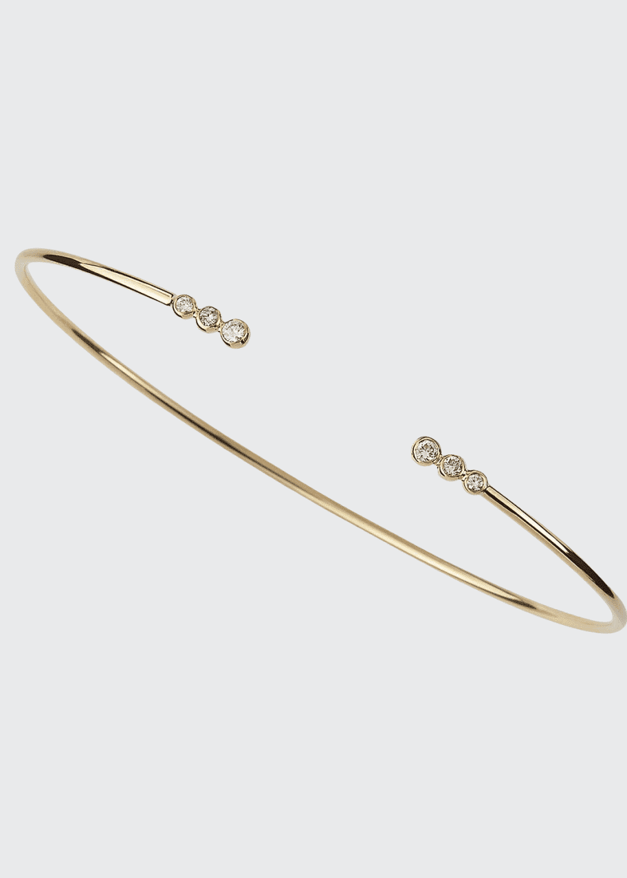 Image 1 of 1: 14k Gold Cuff with 3-Diamond End Caps
