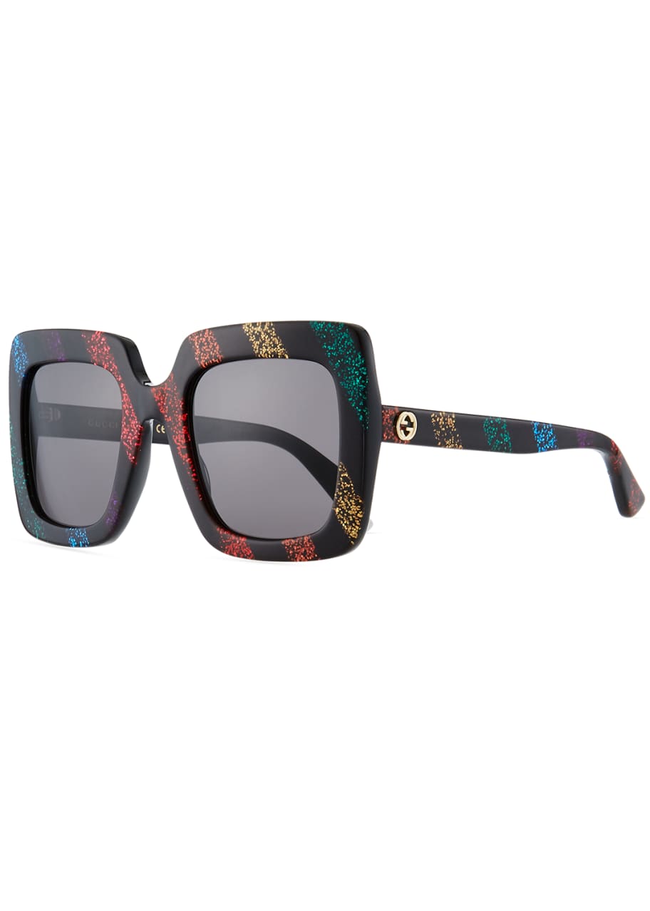 Gucci - Acetate Square Sunglasses with Glitter - Rainbow Glitter