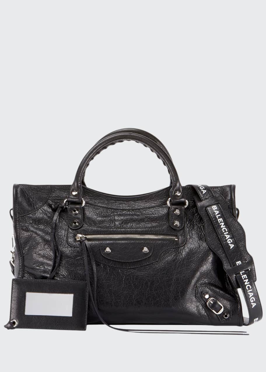 Image 1 of 1: Classic City Leather Tote Bag with Logo Strap