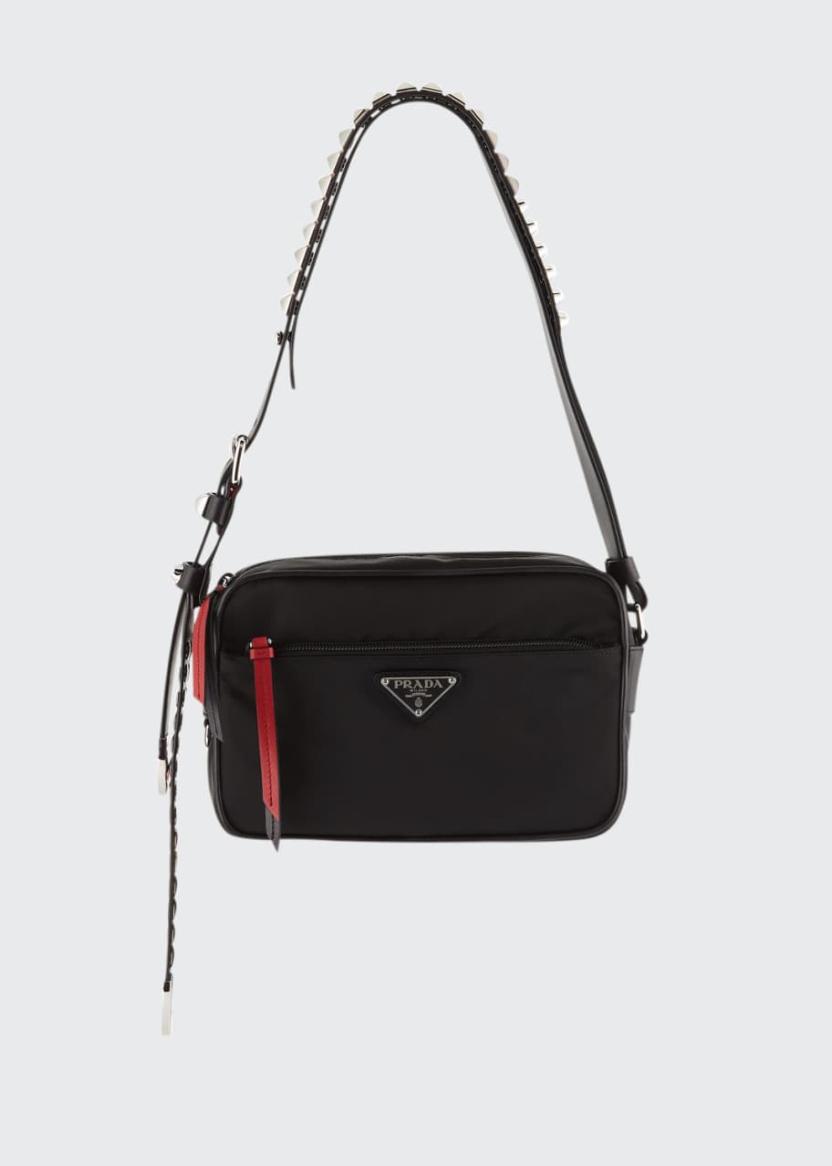 Prada Black Nylon Shoulder Bag with Studding