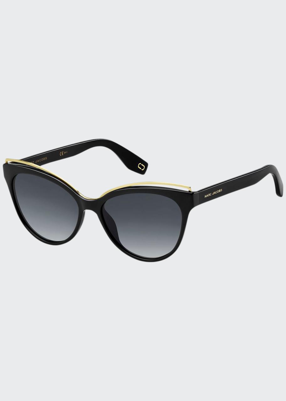 Marc Jacobs Round Acetate Sunglasses w/ Contrast Brow Detail - Bergdorf ...