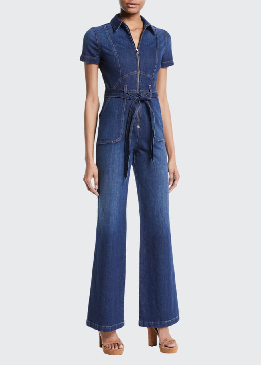Image 1 of 1: Gorgeous Wide-Leg Fitted Denim Jumpsuit