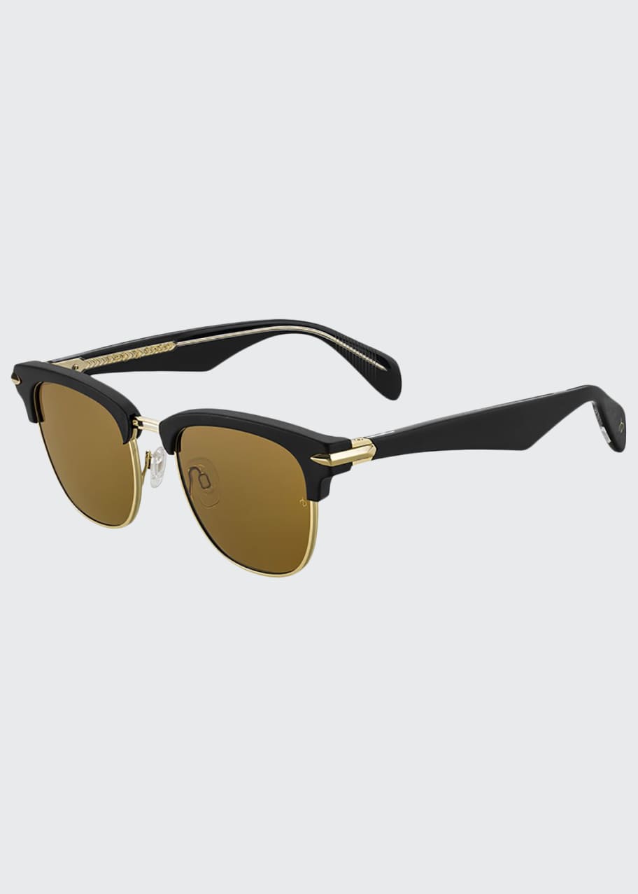Image 1 of 1: Semi-Rimless Acetate & Metal Round Sunglasses