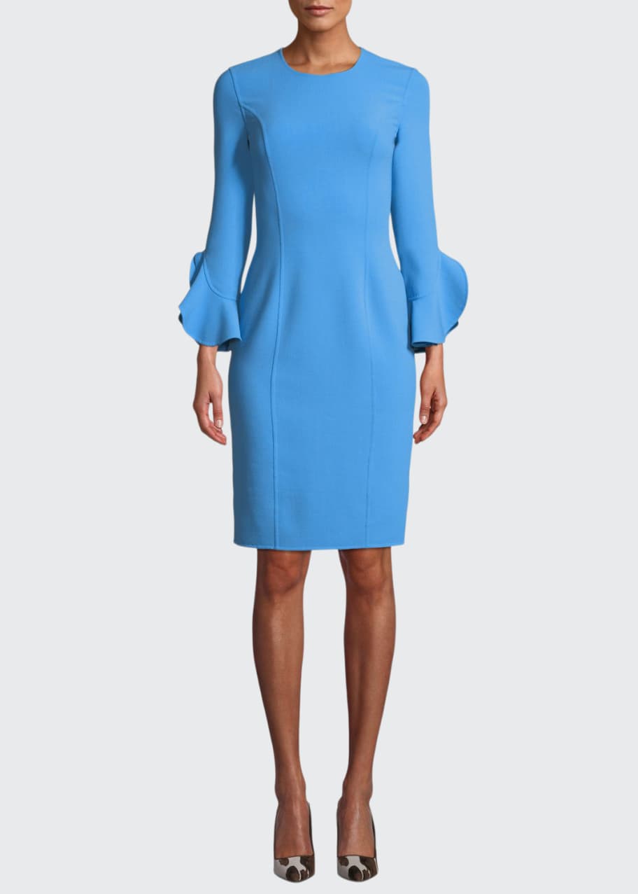 Stretch ruffle store crepe sheath dress