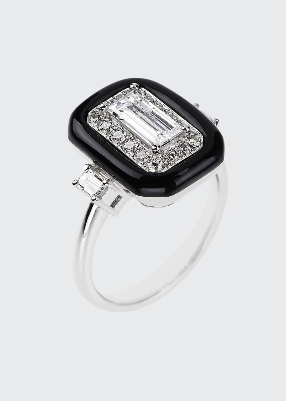 Image 1 of 1: Oui 18k White Gold Black Enamel Ring w/ Mixed-Cut Diamonds