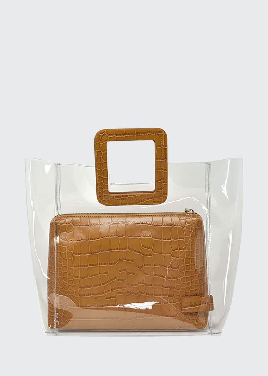 Image 1 of 1: Shirley Clear PVC and Crocodile-Embossed Tote Bag