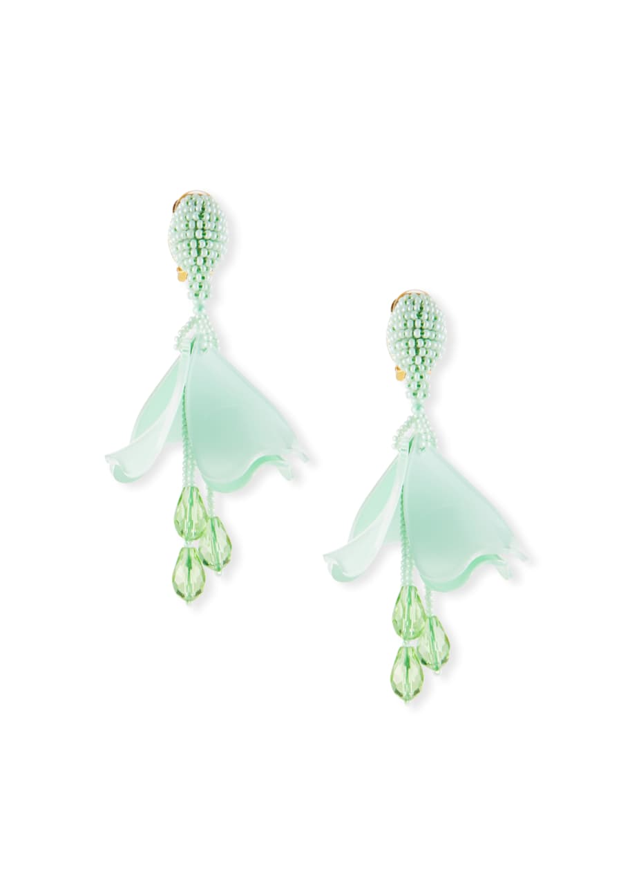 Image 1 of 1: Small Impatiens Flower Clip-On Drop Earrings, Green