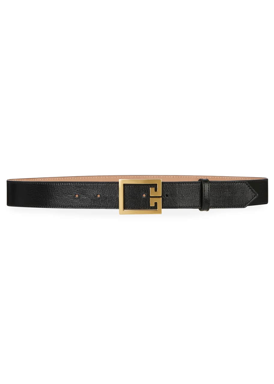 Image 1 of 1: Calfskin Leather Belt w/ Double-G Logo Buckle