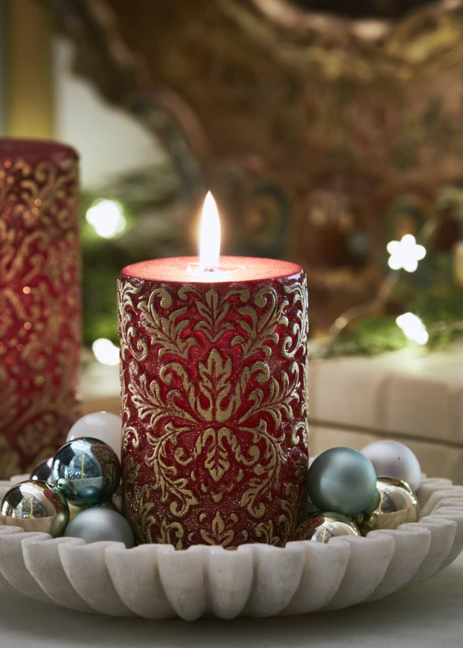 Red & Gold Damask Short Candle Bergdorf Goodman