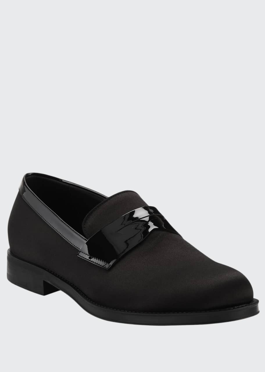 Armani Men's Satin/Patent Dress Loafers Bergdorf Goodman