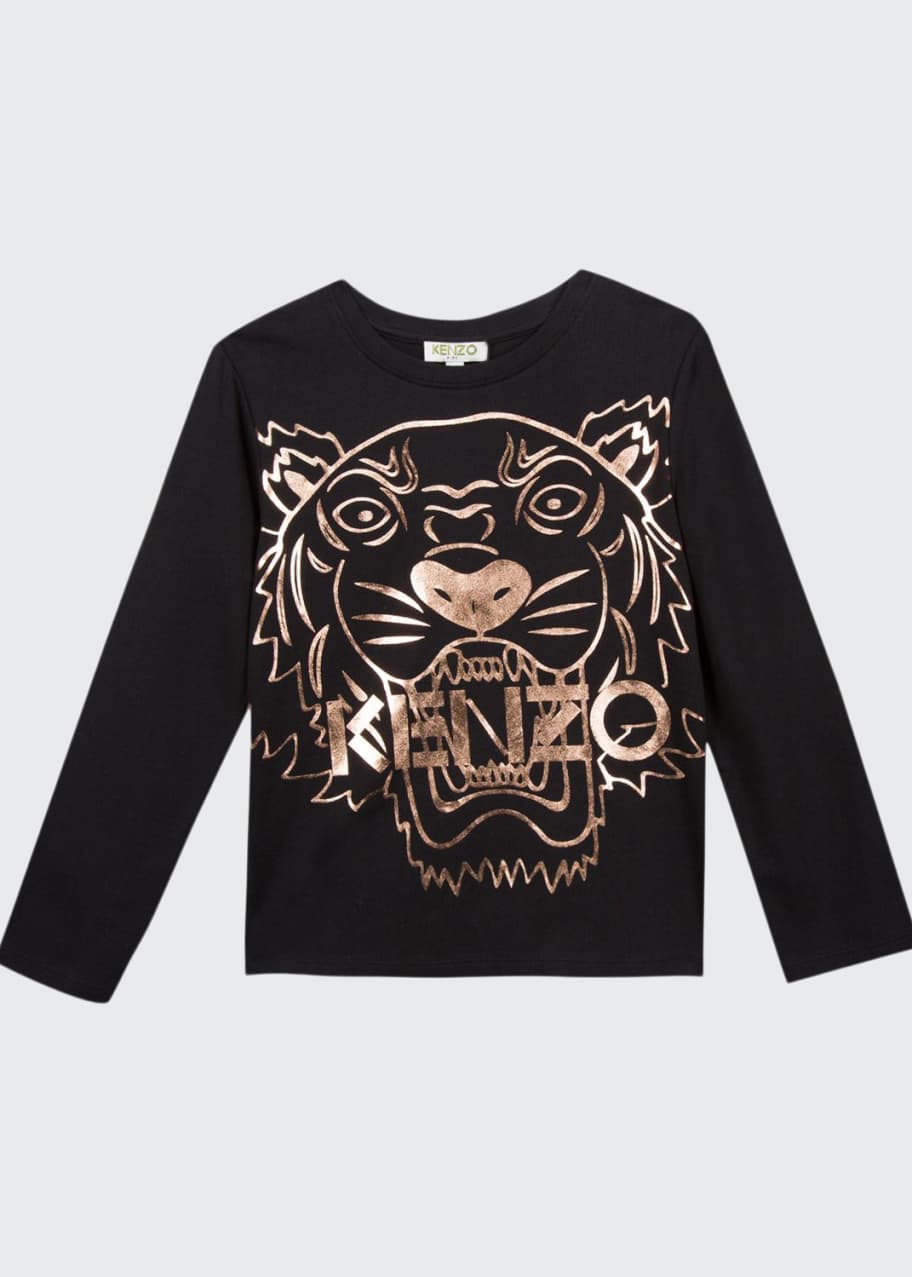 Image 1 of 1: Metallic Tiger Face Icon Long-Sleeve T-Shirt, Size 14-16