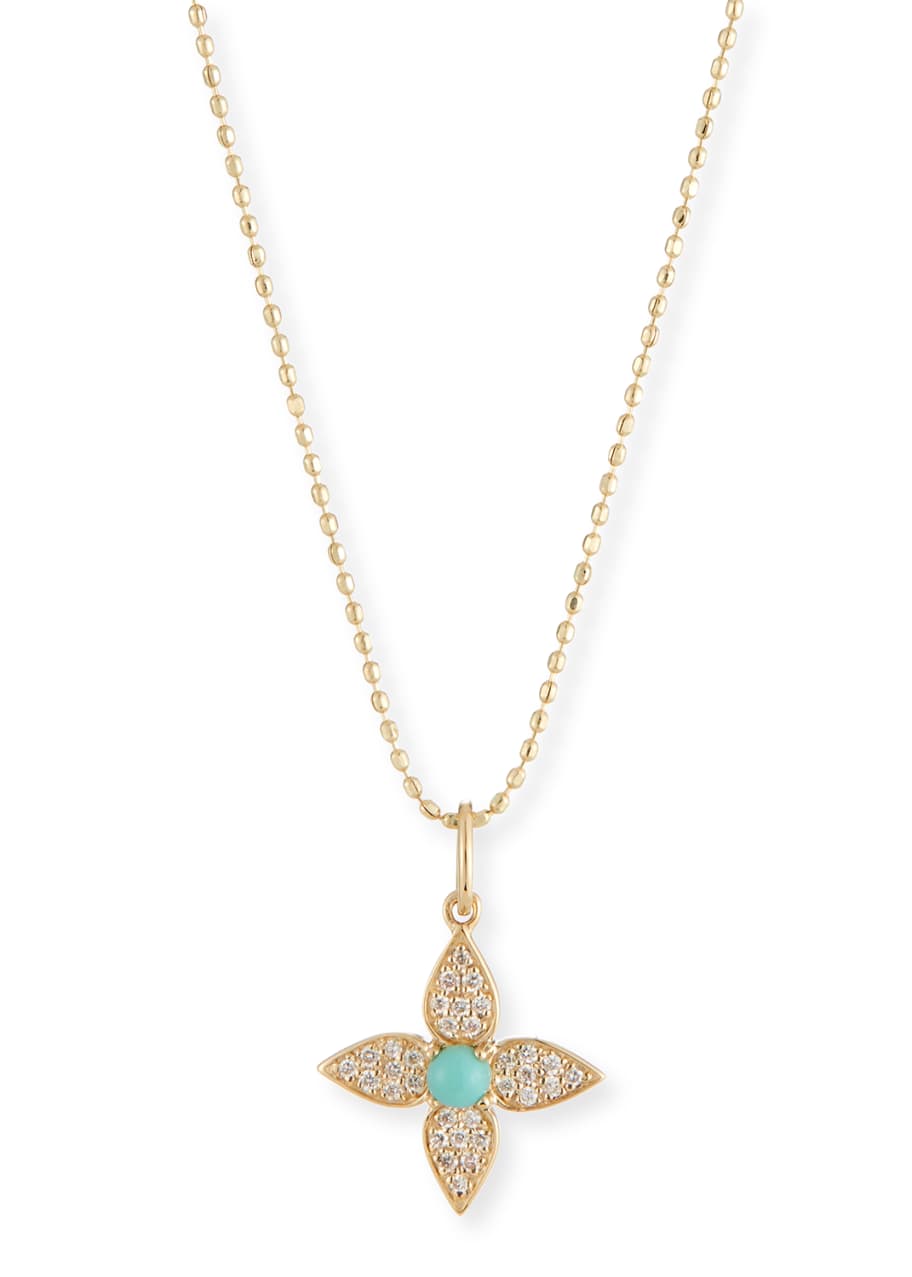 Image 1 of 1: 14k Diamond & Turquoise Paisley Flower Necklace