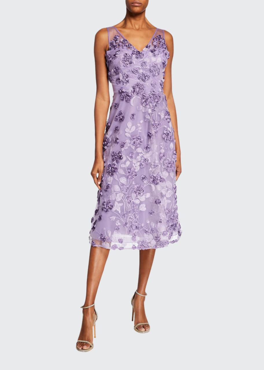 teri jon by rickie freeman embroidered tulle tea dress Teri Jon Tea Length Embroidered Tulle Cocktail Dress – Glasscock Boutique