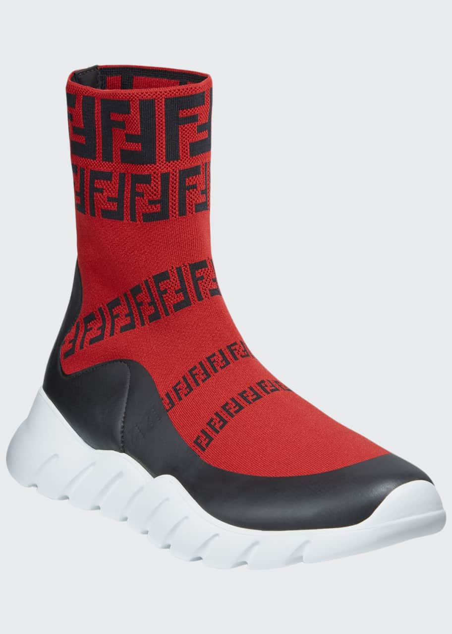 Image 1 of 1: Men's FF Print Sock Boot Sneakers, Red