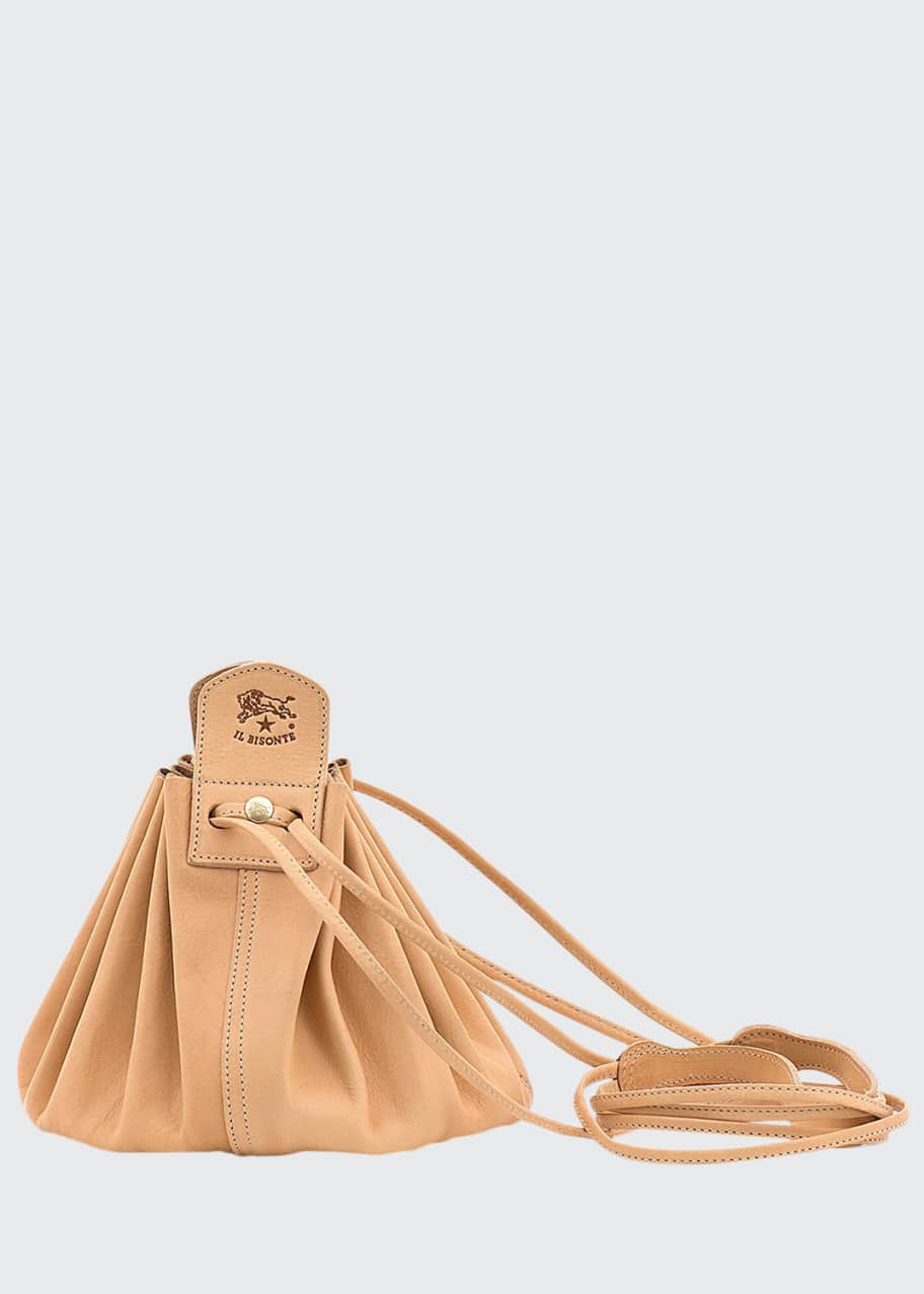 Il Bisonte Drawstring Leather Crossbody Pouch Bag, Beige
