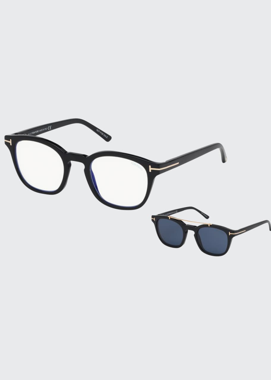 TOM FORD Men's Square Optical Glasses w/ Clip on Blue Block Lenses -  Bergdorf Goodman