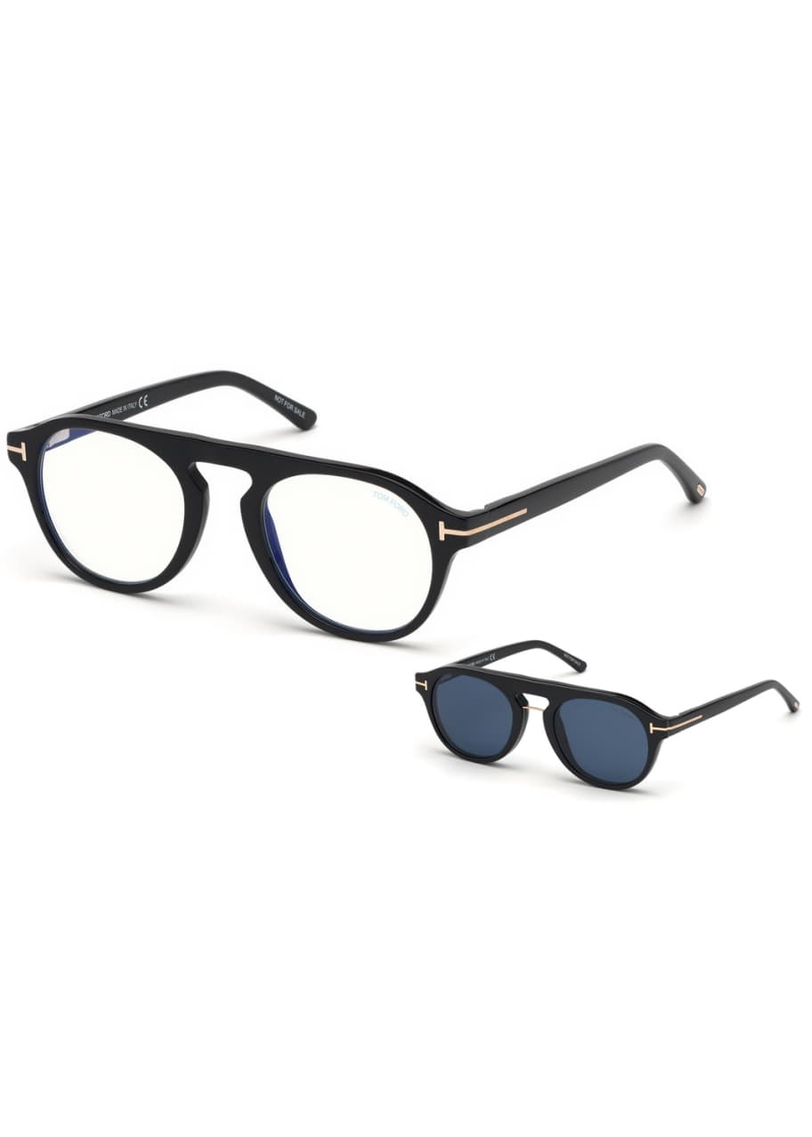 TOM FORD Men's Round Optical w/ Magnetic Clip Blue-Block Shade - Bergdorf Goodman