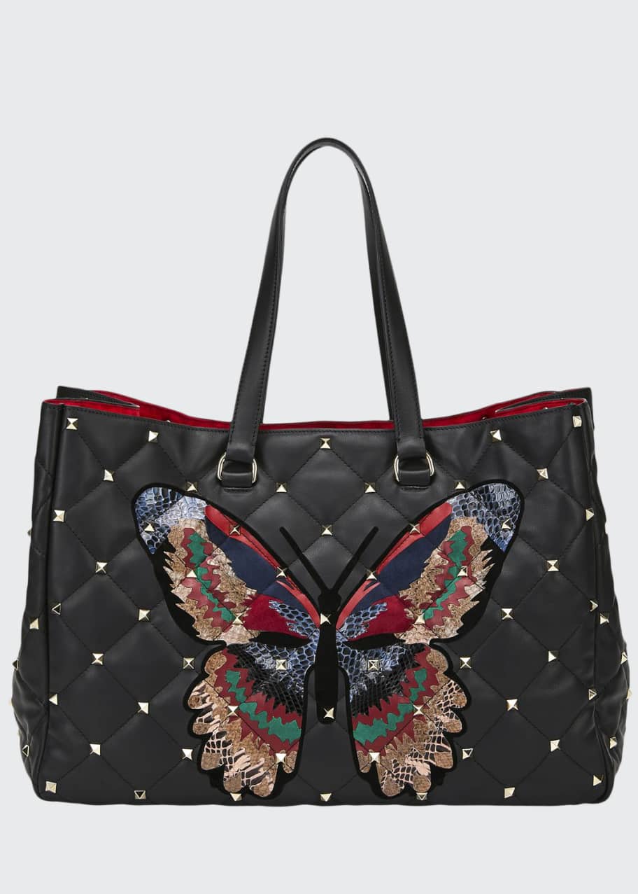 Valentino Garavani Boomstud Butterfly Leather Snakeskin Tote Bag