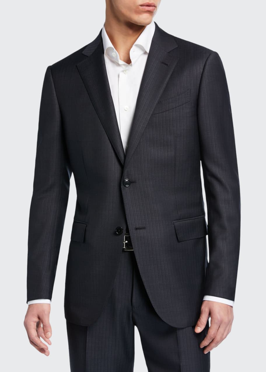 Image 1 of 1: Men's Tonal Stripe Two-Piece Wool/Silk Suit