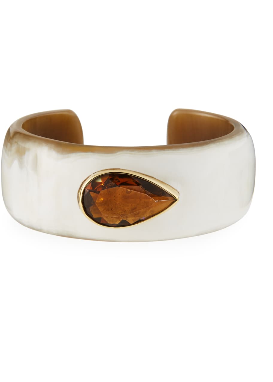 Image 1 of 1: Horn Cuff Bracelet with Smoky Quartz Teardrop Stone