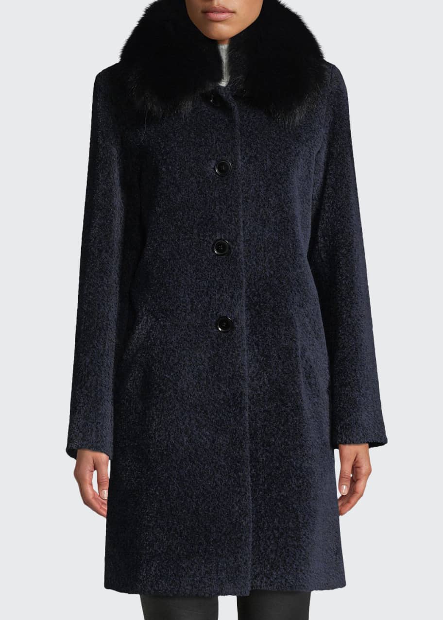 Sofia Cashmere Cocoon Button Coat w/ Fur Collar - Bergdorf Goodman