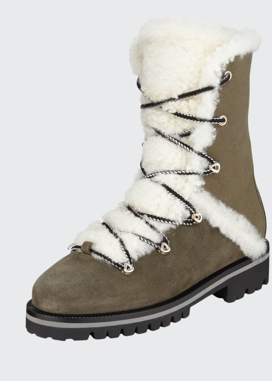 Image 1 of 1: High-Top Combat Boots with Shearling Trim