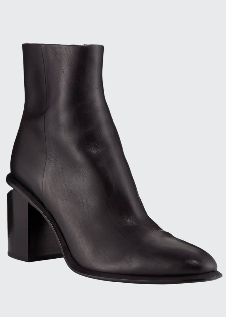 Image 1 of 1: Anna Block-Heel Leather Booties - Rhodium-Tone Hardware