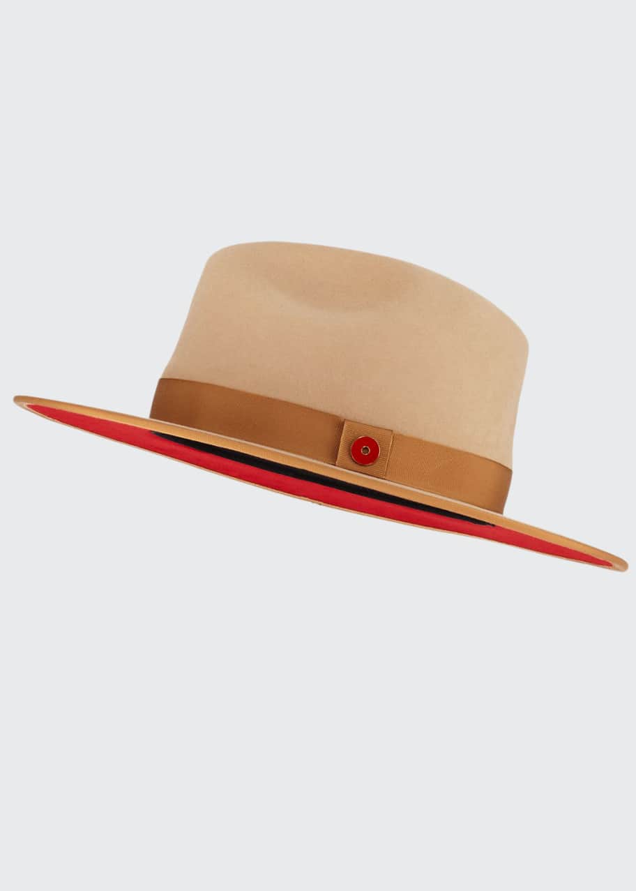 Image 1 of 1: Queen Red-Brim Wool Fedora Hat, Beige