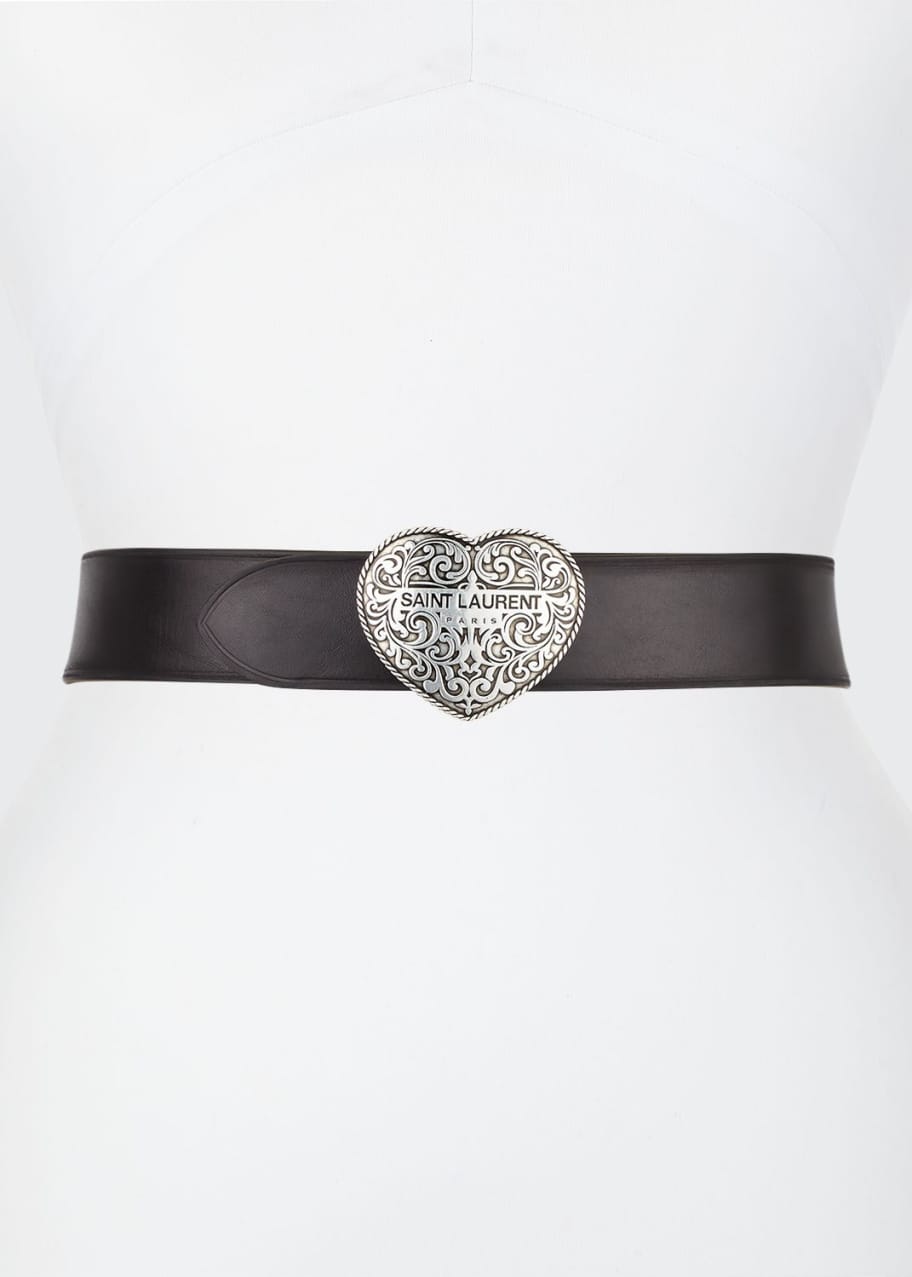 Saint Laurent Leather Belt w/ Heart Shaped Buckle - Bergdorf Goodman