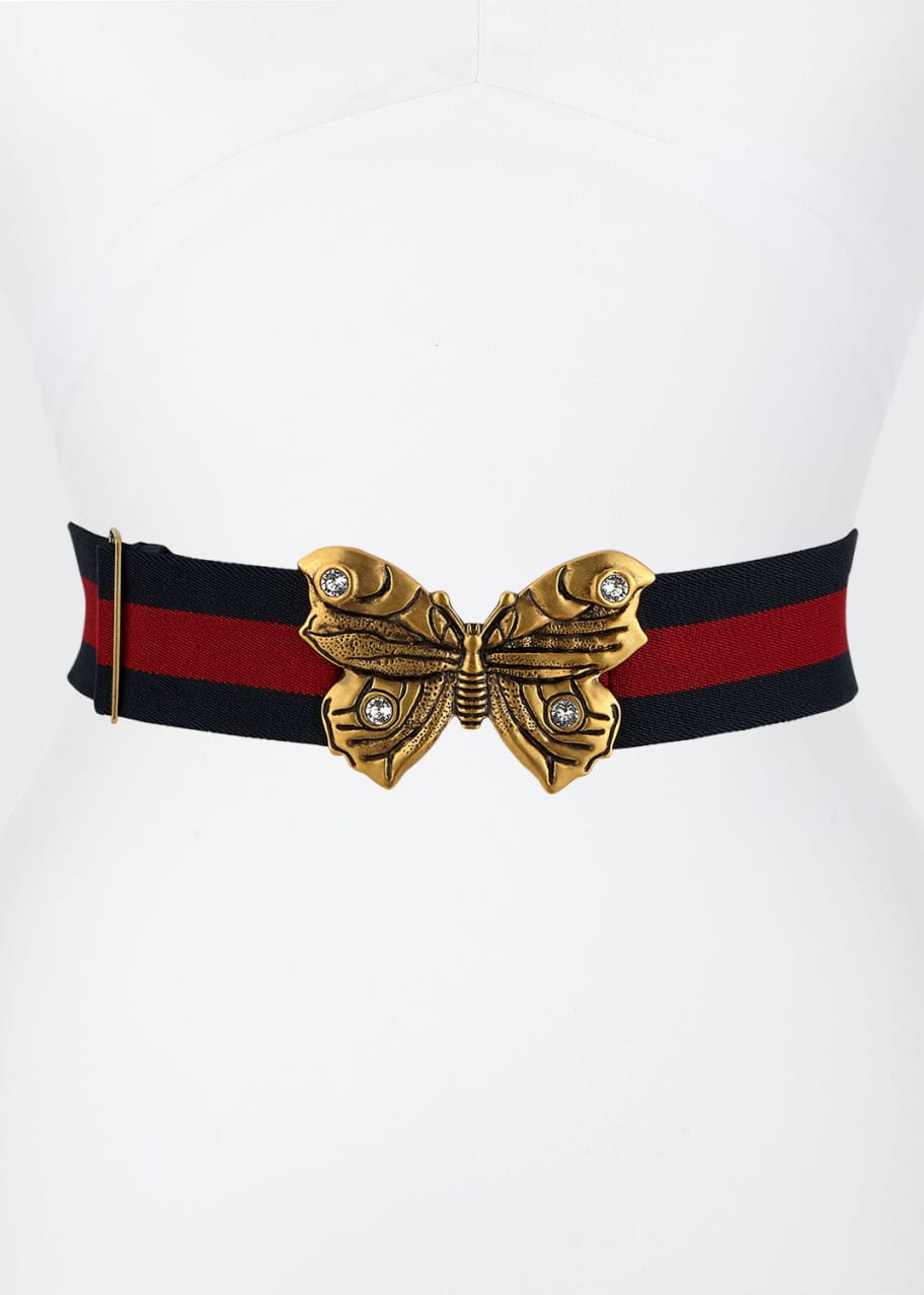 Image 1 of 1: Elastic Web Belt w/ Crystal Studded Butterfly