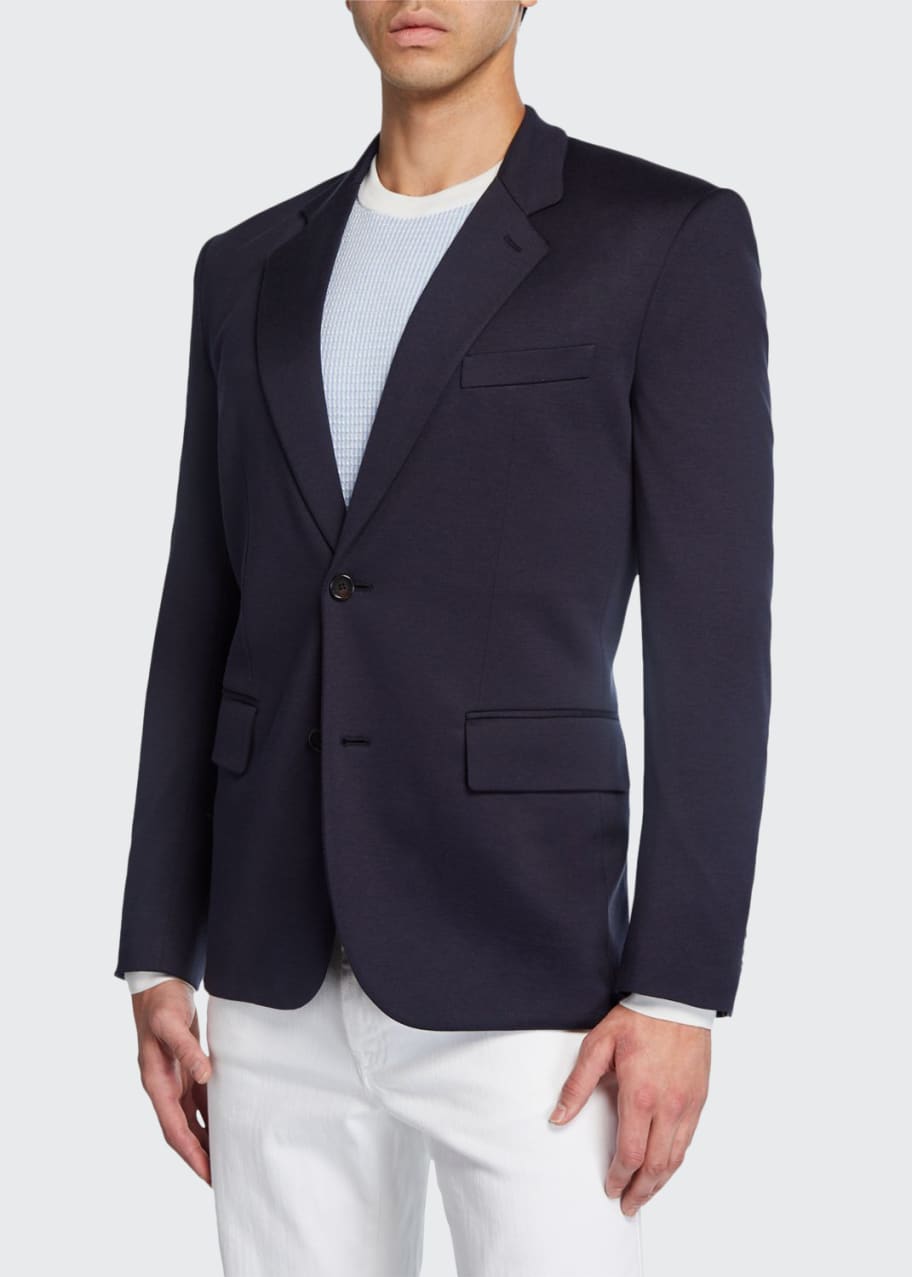 Image 1 of 1: Men's Solid Silk-Cotton Knit Two-Button Blazer