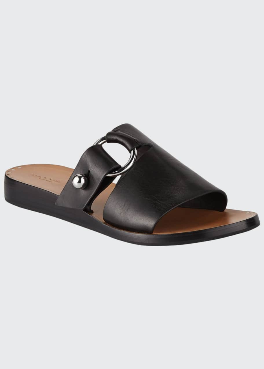 Image 1 of 1: Arc Flat Leather Slide Sandals