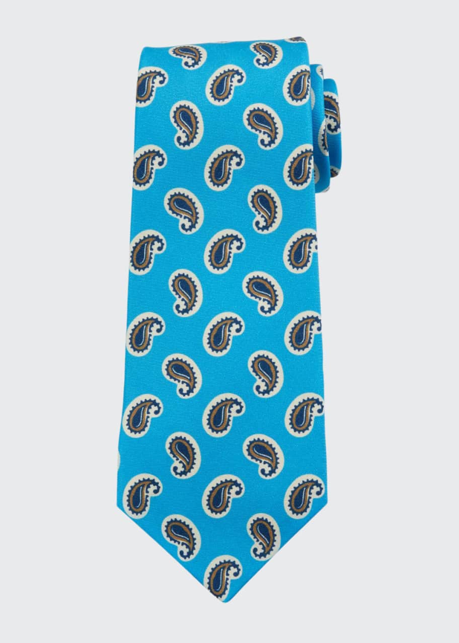 Image 1 of 1: Large-Pine Silk Tie, Light Blue