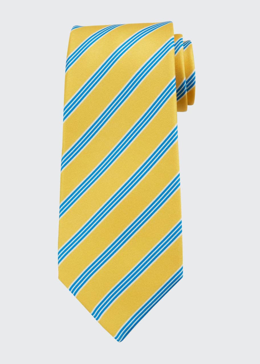 Image 1 of 1: Men's Triple-Stripe Silk Tie, Yellow