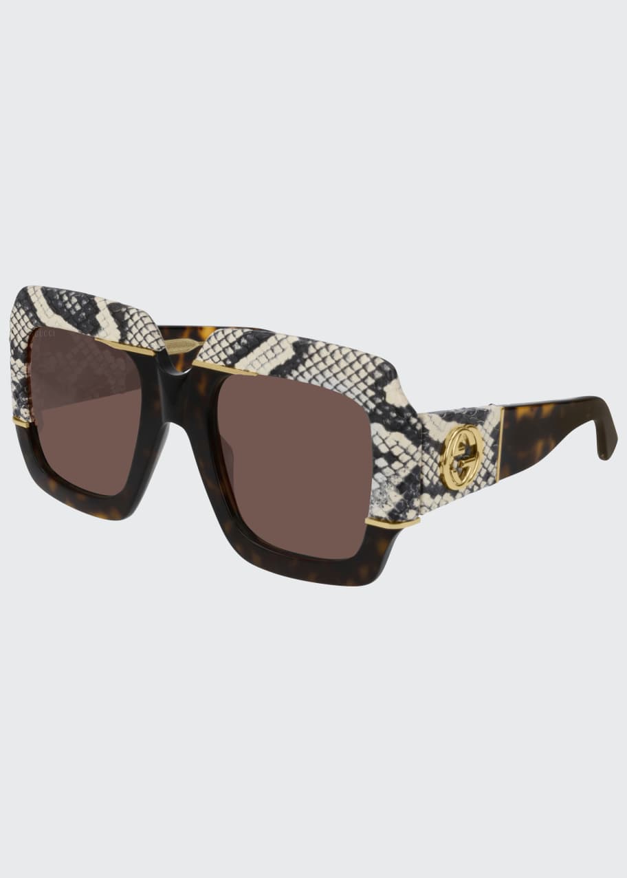 Image 1 of 1: Chunky Square Snakeskin Printed Acetate Sunglasses