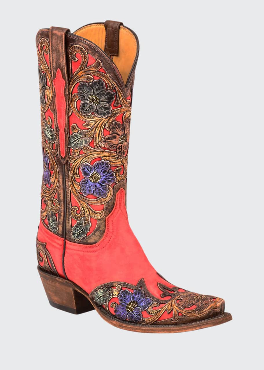 Image 1 of 1: Drea Distressed Floral Boots (Made to Order)