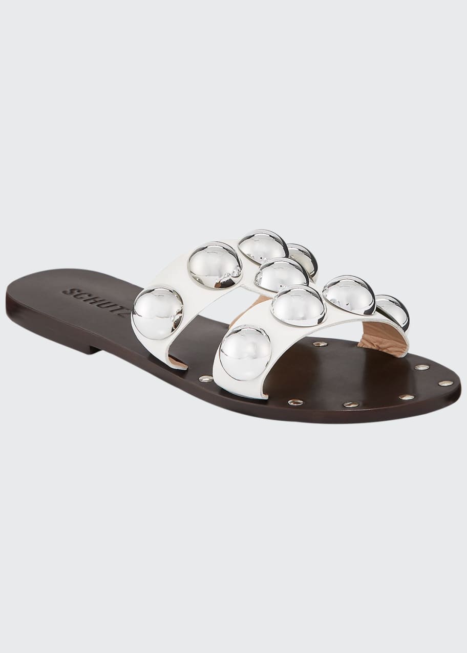 Schutz Benedita Flat Dome Stud Leather Slide Sandals Bergdorf