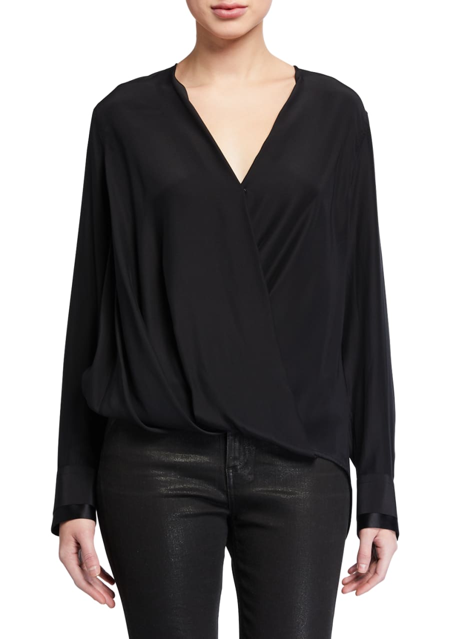 Image 1 of 1: Victor Draped Surplice Long-Sleeve Blouse