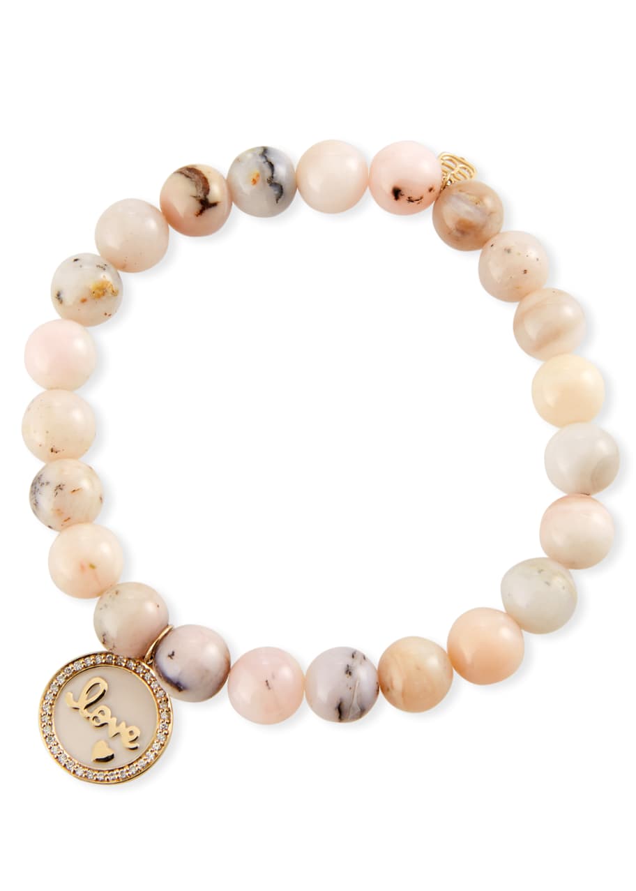 Sydney Evan 14k Love Medallion & Pink Opal Bracelet Bergdorf Goodman