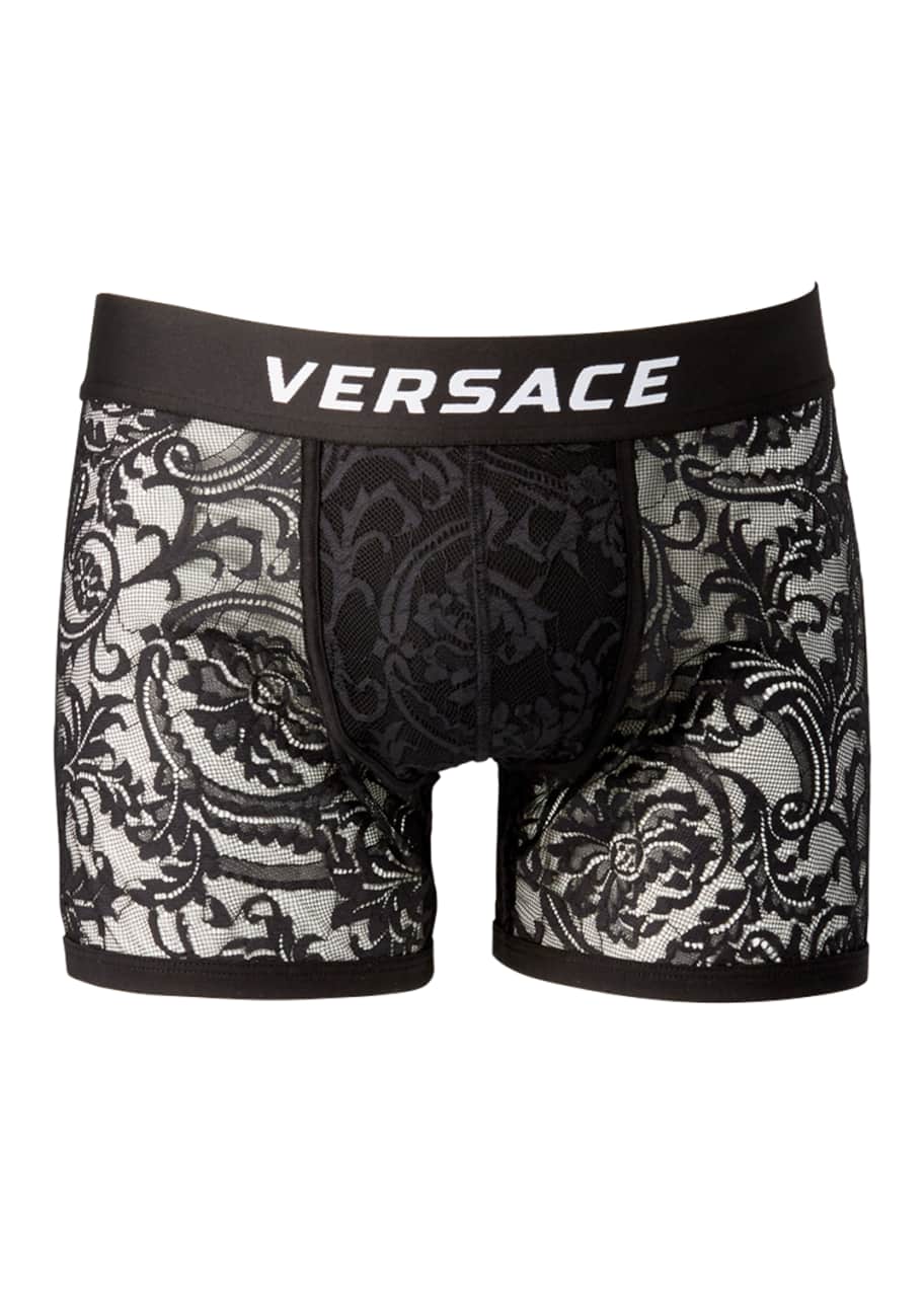 Versace Men's Lace Mesh Long Boxer Briefs - Bergdorf Goodman