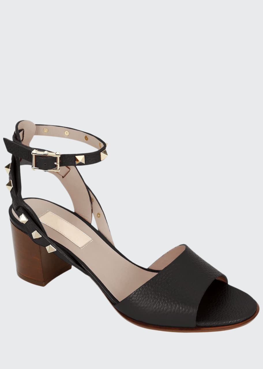 Image 1 of 1: Rockstud Leather Ankle-Strap Sandals