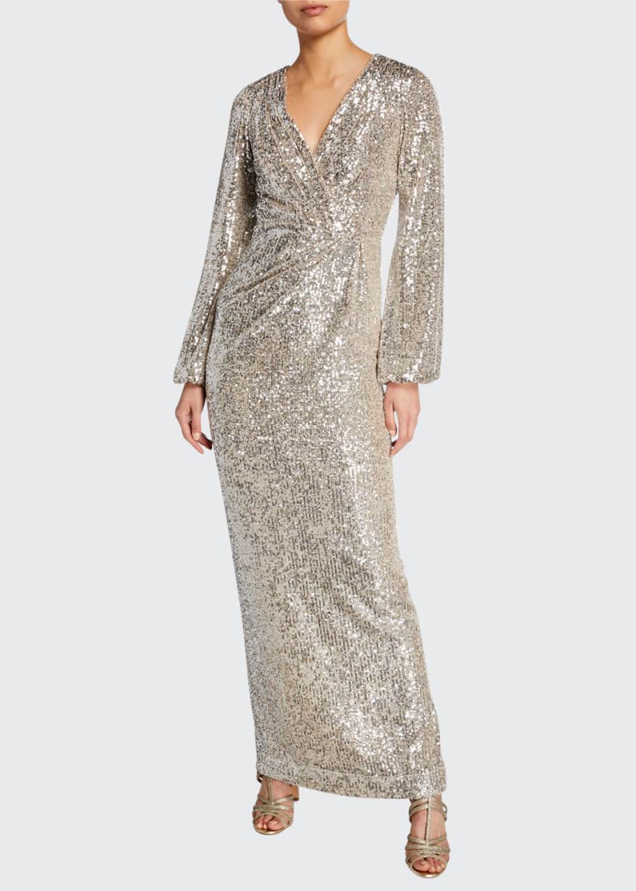 Pamella Roland Long-Sleeve Sequined V-Neck Gown - Bergdorf Goodman