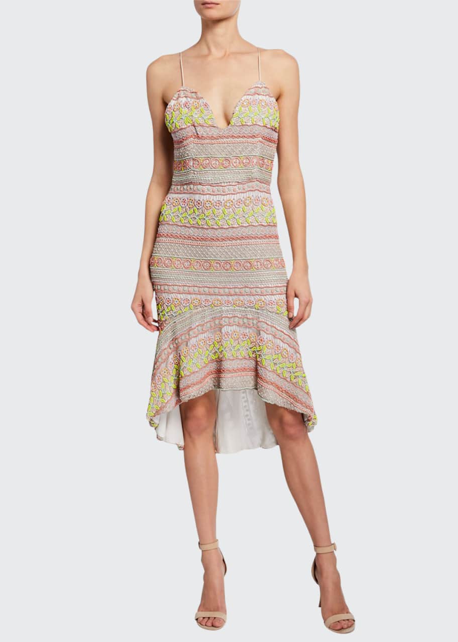 Alice Olivia Amina Embroidered Plunging Sweetheart Fitted Dress