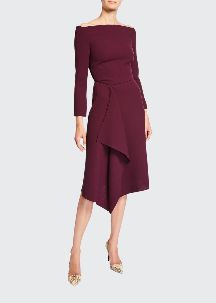 Roland Mouret Off-the-Shoulder Square-Neck Draped Jersey Dress - Bergdorf  Goodman