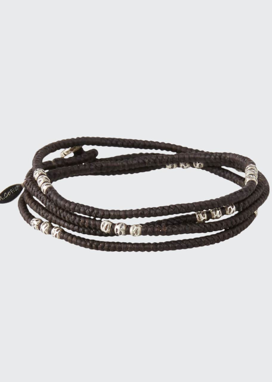 Image 1 of 1: Men's Knotted Wrap Bracelet with Silver Beads, Brown