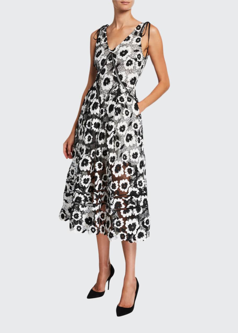 Abstract Floral Guipure Midi Dress