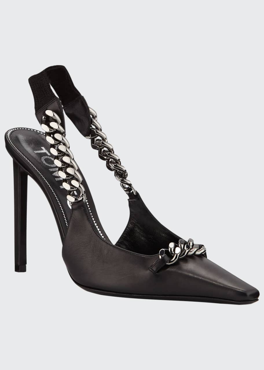 Image 1 of 1: Pointed Slingback Pumps with Chain