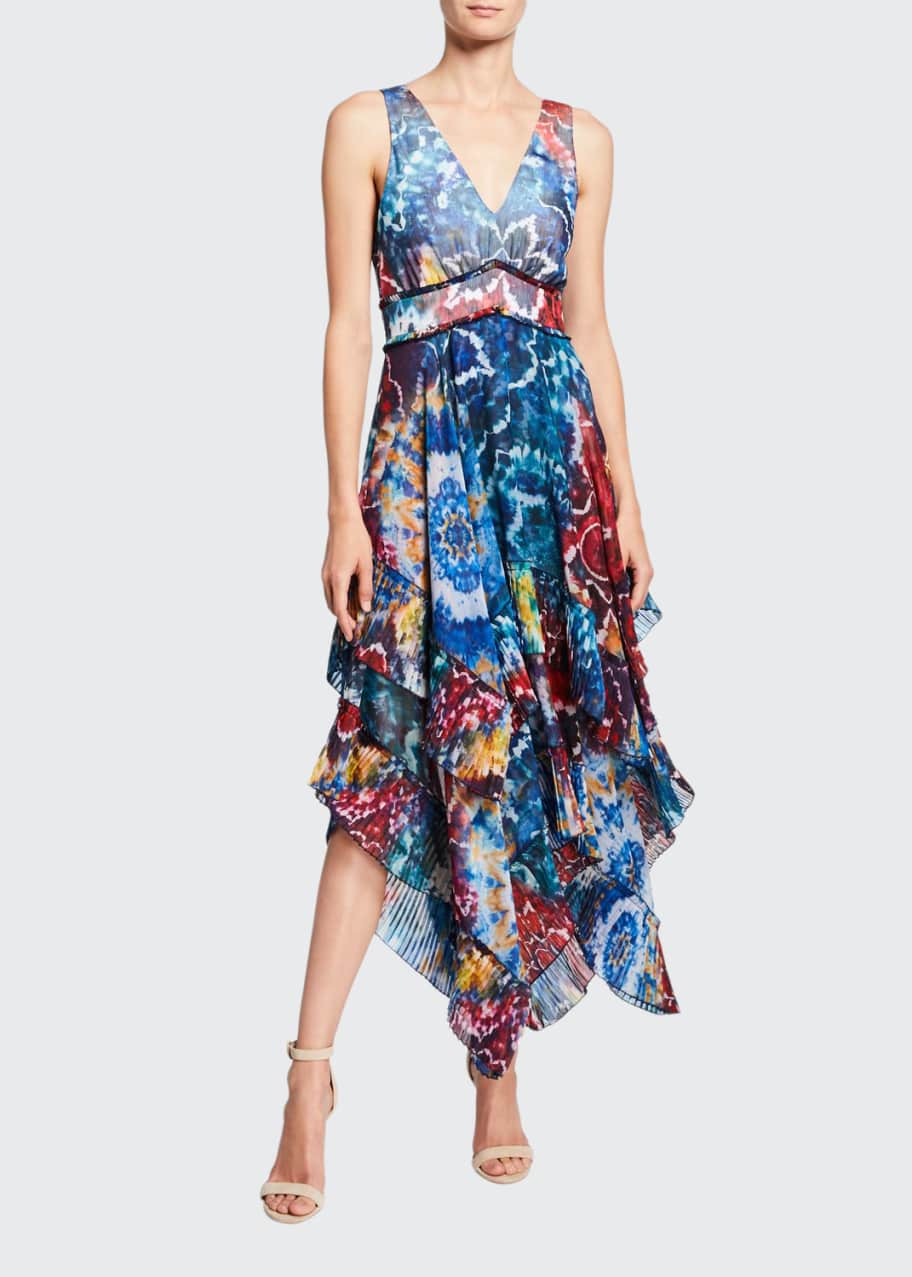 Alice + Olivia Ilia V-Neck Layered Pleated Ruffle Dress - Bergdorf Goodman