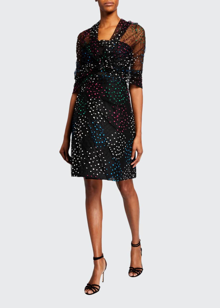 Image 1 of 1: Strapless Polka-Dot Embroidered Lace Dress